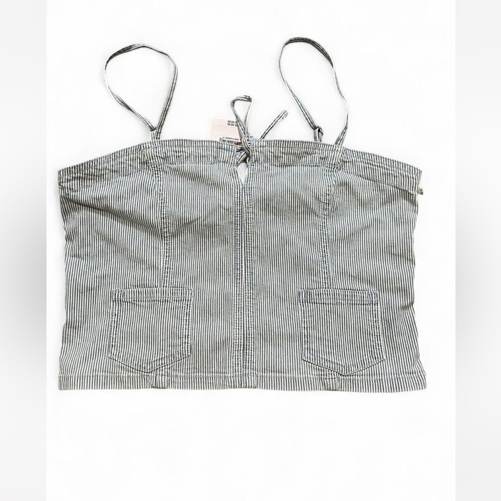 American Eagle Outfitters Denim Blue and White Striped Top